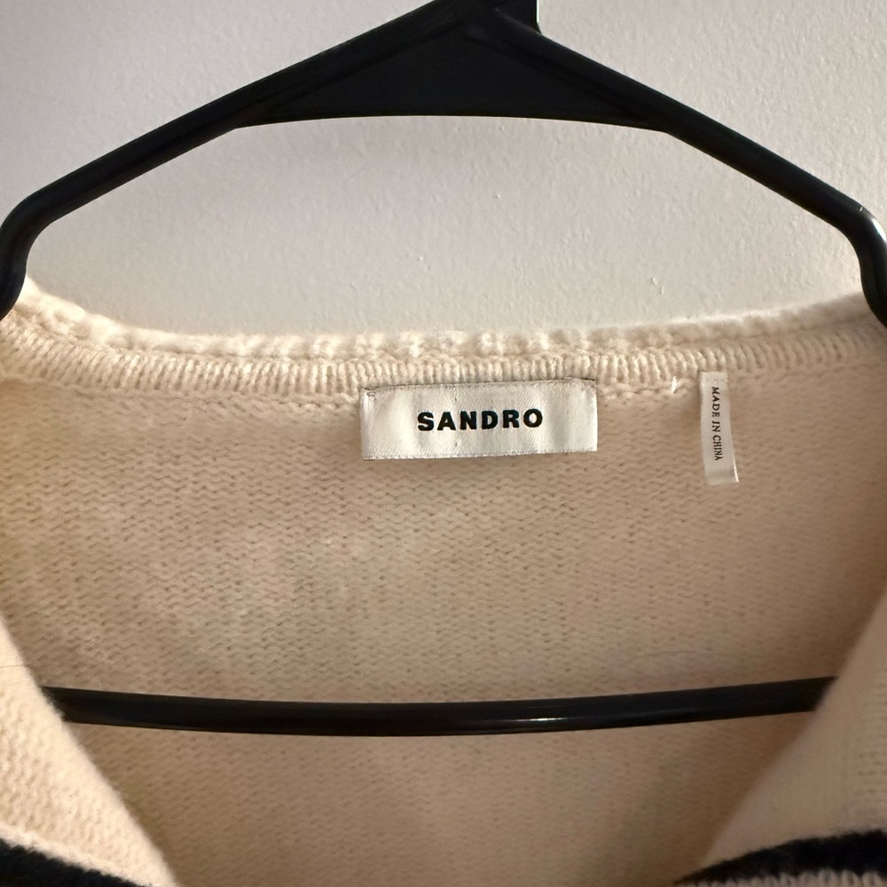 Sandro Cream V-Neck Sweater with Sailor Collar - Picture 3 of 7